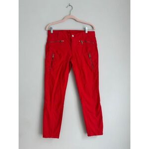 Ralph Lauren 400 Series Red Moto Zip Denim Pants Womens Size 31 Waist Slim Fit